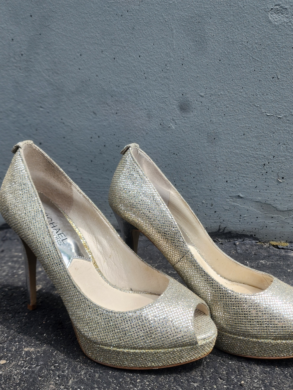 Michael Kors Gold Glitter Peep-Toe High Heels